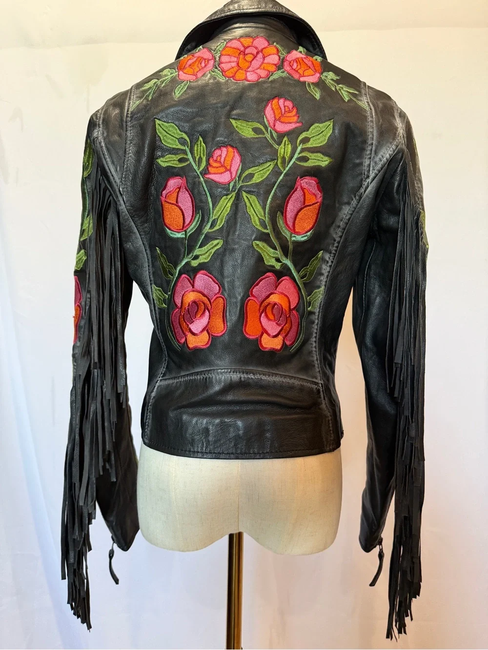 Free People x Mauritius Leather Jacket with Floral Embroidered and Fringe - Picture 2 of 7